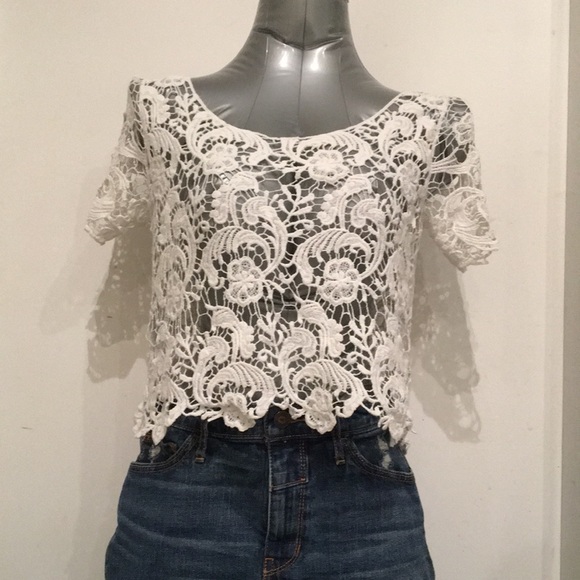 Bundle/241 White Lace Crop Top & Sheer Blouse - Picture 1 of 4
